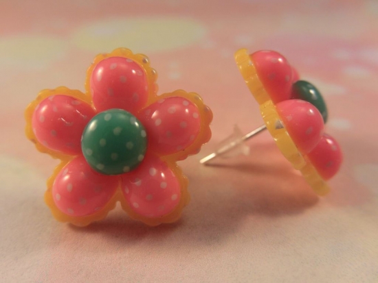 Preview: Candy Blume Ohrstecker Blüte rosa gelb türkis